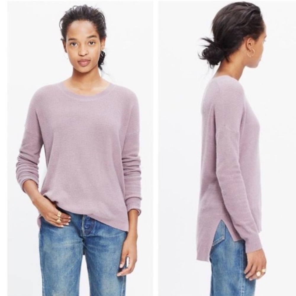 Madewell Lavender Warmlight High Low Crewneck Sweater with Split Hem